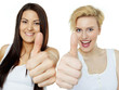 Beautiful girls are proud to lose weight - show thumb up