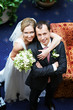 Portrait of happy bride and groom