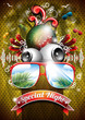 Vector Summer Beach Party Flyer Design with disco ball