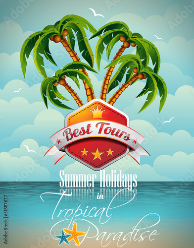 Vector: Vector Summer Holiday Flyer Design with palm trees. Vector Summer Holiday Flyer Design with palm trees.
