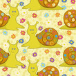 Seamless, cartoon snail and flowers