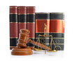 Scales of justice, law books and gavel isolated
