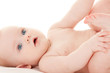 Cute baby with beautiful blue eyes on the white background