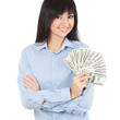 Young business woman with money