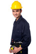 Photo: Smiling construction worker in yellow hard hat Smiling construction worker in yellow hard hat