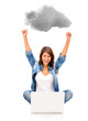 Foto: Woman cloud computing Woman cloud computing