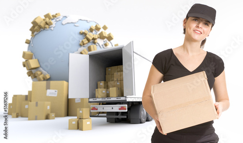 Photo: Female courier delivery Female courier delivery