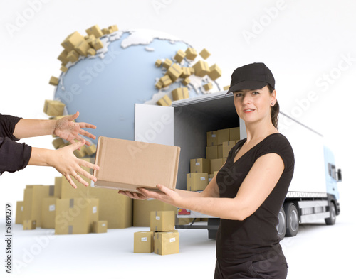 Photo: Female courier delivery Female courier delivery