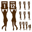 Silhouette boxing ring girl, holding sign, vector