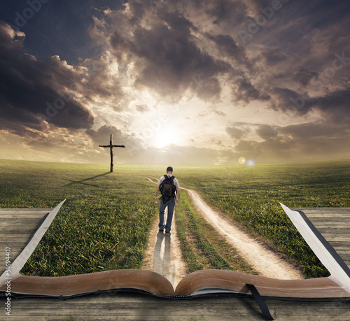 Photo: Man walking on Bible Man walking on Bible
