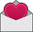 Vector: Isolated envelope and heart with stitching Isolated envelope and heart with stitching