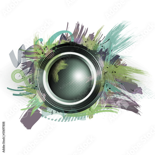Illustration: Speaker explosion splash and purple colors and shapes Speaker explosion splash and purple colors and shapes