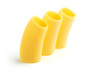 close up of three rigatoni