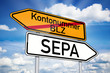 Wegweiser mit Kontonummer und SEPA