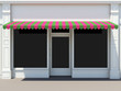 Shopfront in the sun - classic store front with colored awnings