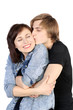 Young caucasian lovely couple kissing