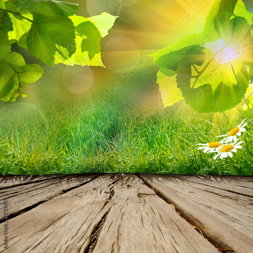 Photo: wooden table on the nature backgroung wooden table on the nature backgroung
