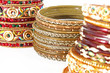 Traditional Indian bangles with different colors and patterns.