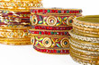 Traditional Indian bangles with different colors and patterns.