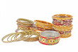 Traditional Indian bangles with different colors and patterns.