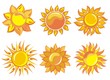 Various suns icon set on white
