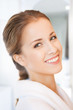 beautiful woman in white bathrobe