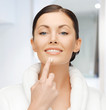 woman in bathrobe