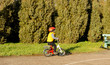 Active little boy riding his bike in the park