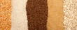 The grains of buckwheat, rice and wheat