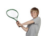Photo: Preteen playing tennis holding racket Preteen playing tennis holding racket
