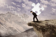 Businessman walk up carrying puzzle