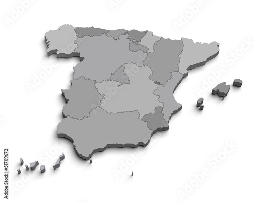 Illustration: 3d Spain gray map on white 3d Spain gray map on white