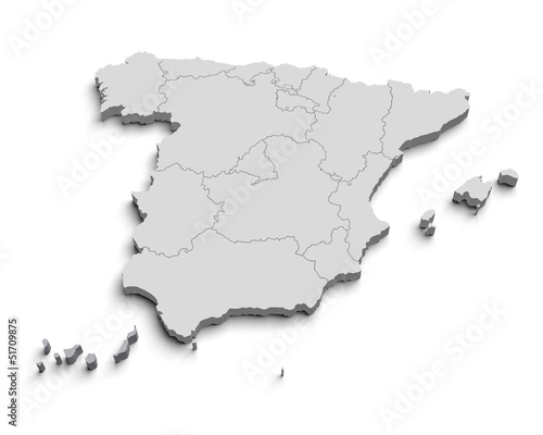 Illustration: 3d Spain white map 3d Spain white map