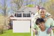 African American Family In Front of Blank Real Estate Sign and H