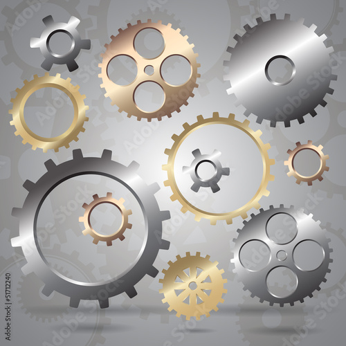 Vector: Connected gear cogs metal silhouette Connected gear cogs metal silhouette