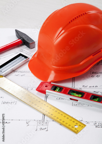 Photo: Construction tools on a blueprint Construction tools on a blueprint