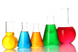 Test tubes with colorful liquids isolated on white