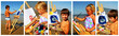 Children paints on the beach.Collage