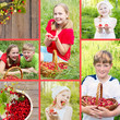 Foto: collage of children with berries outdoor collage of children with berries outdoor