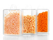 Colorful beads heap in boxes isolated on white