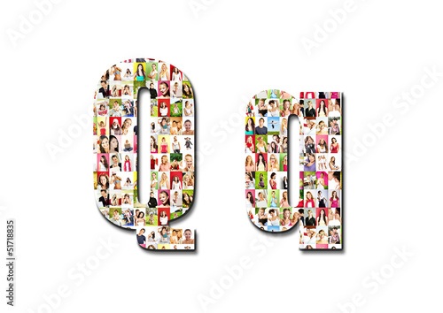 Illustration: lot of people portraits - letter Q large size lot of people portraits - letter Q large size