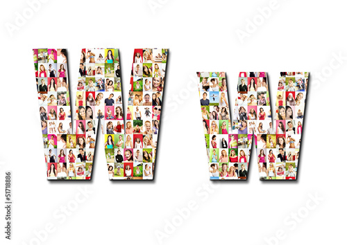 Illustration: lot of people portraits - letter W large size lot of people portraits - letter W large size