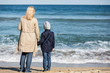 Back View Of Mother And Son Wa...