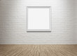 Illustration: Blank picture frame at the brick wall with clipping path Blank picture frame at the brick wall with clipping path
