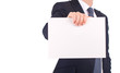 Business man showing blank sign.