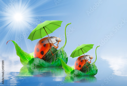 Photo: Two funny travelers going to holidays. Children's postcard. Two funny travelers going to holidays. Children's postcard.