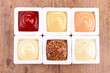 collection of condiment,sauce