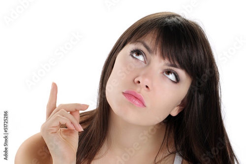 Photo: girl looking and pointing with eyes girl looking and pointing with eyes