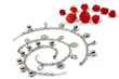 composition with costume jewerly and red flowers