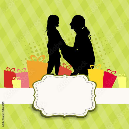 Vector: Happy Mothers Day background with silhouette of a mother and her Happy Mothers Day background with silhouette of a mother and her